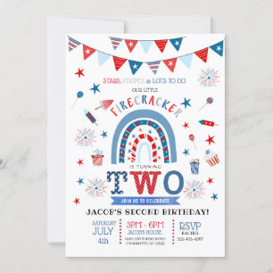 Invitation Little Firecracker Rouge Blanc & Bleu Anniversaire