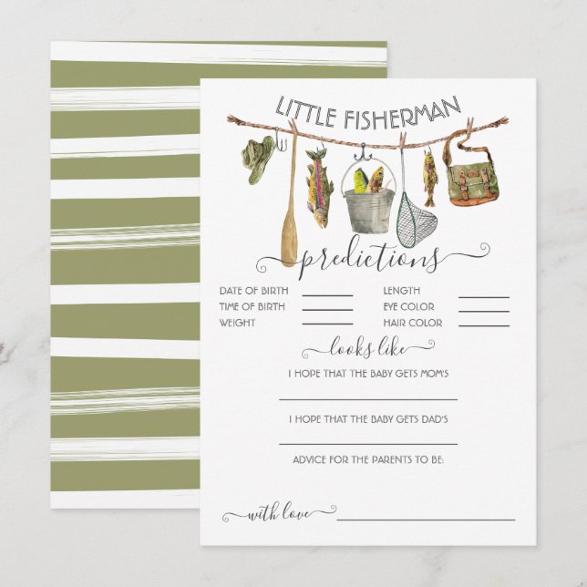 Invitation Little Fisherman Clothesline Baby Predictions Jeu (Devant / Derrière)