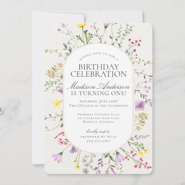Invitation Little Fleur sauvage Boho Floral fête d'anniversai (Devant)