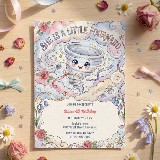 Invitation Little Fournado Cute Tornado Girl Birthday Party