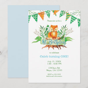 Invitation Little Fox Forest Watercolor 1ère fête d'anniversa