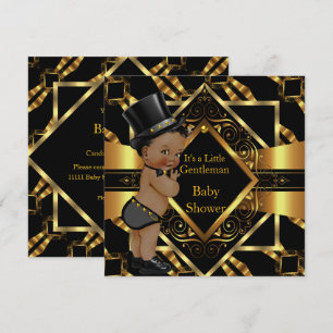 Invitation Little Gentleman Baby Shower Or Gold Black Ethniqu