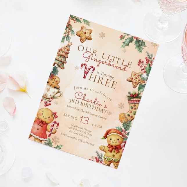 Invitation Little Gingerbread 3rd Birthday Christmas (Créateur téléchargé)