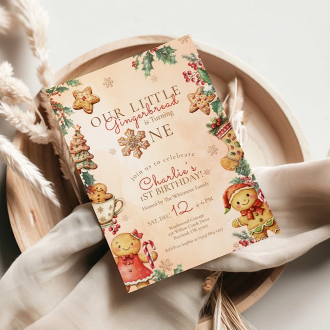 Invitation Little Gingerbread Christmas 1st Birthday (Créateur téléchargé)