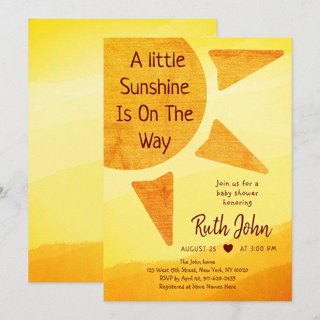 Invitation Little Gold Sunshine Modern Boho Baby shower (Devant / Derrière)