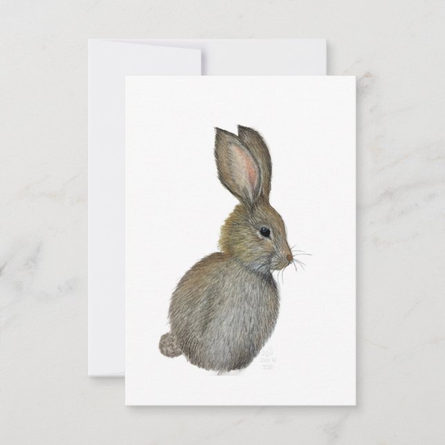Invitation Little Grey Bunny Notecard - Original Artwork (Devant)