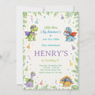 Invitation Little Hero Big Adventure Dinosaur Birthday Color