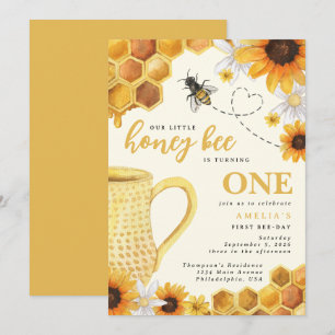 Invitation Little Honey Bee Aquarelle Tournesol 1er anniversa