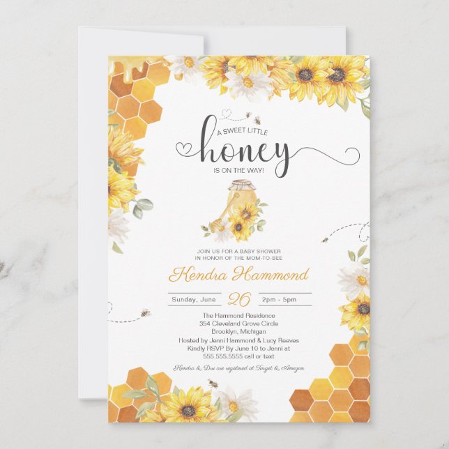 Invitation Little Honey Bumble Bee & Baby shower de tournesol (Devant)