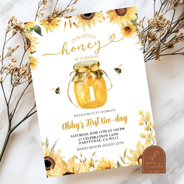 Invitation Little Honey fête son premier anniversaire (Créateur téléchargé)
