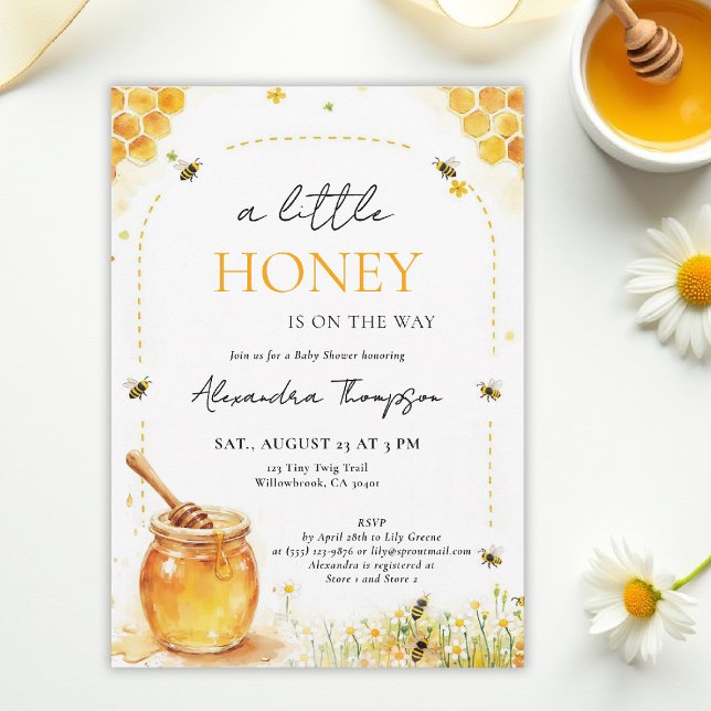 Invitation Little Honey Wildflowers Summer Arch Baby Shower (a little honey baby shower bee theme invitation spring summer watercolor elegant floral bumblebee)