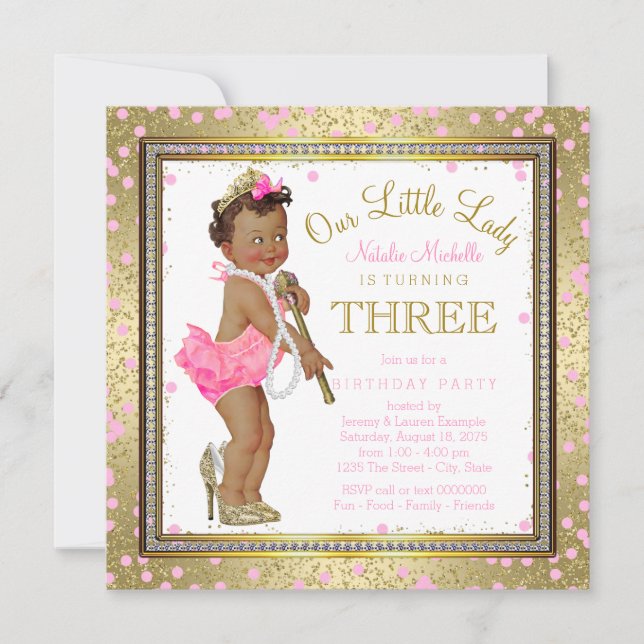 Invitation Little Lady Girls 3e fête d'anniversaire Ethnic Gi (Devant)