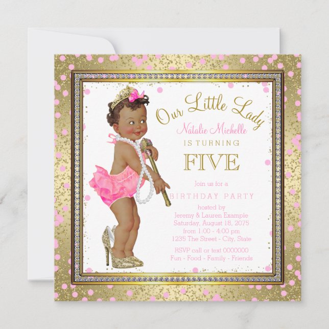 Invitation Little Lady Girls 5th Birthday Party Ethnic Girl (Devant)