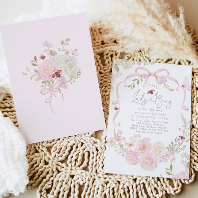 Invitation Little Ladybug Pink Bow Wildflower Baby Shower (Créateur téléchargé)