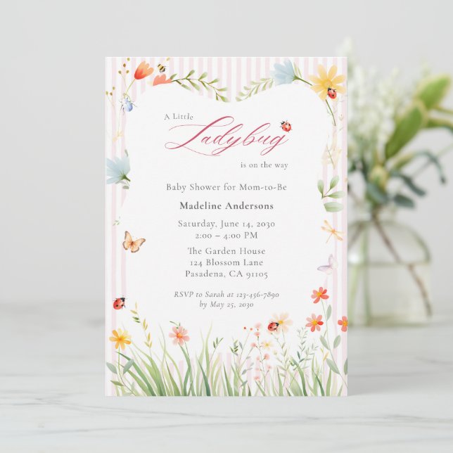 Invitation Little Ladybug Wildflower Baby Shower (Debout devant)