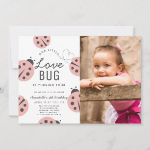 Invitation Little Log Bug Light Rose Ladybug Photo Anniversai