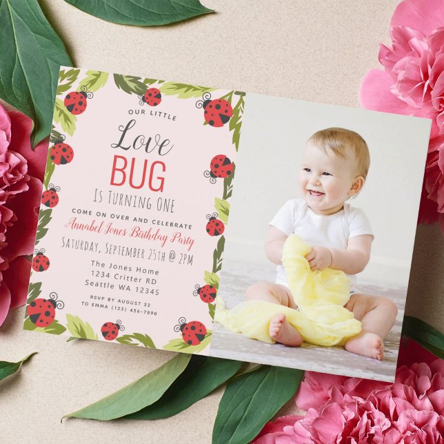 Invitation Little Log Ladybug Enfants 1er Anniversaire Photo  (Créateur téléchargé)