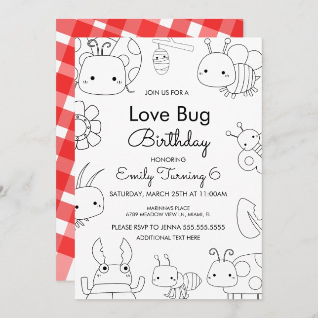 Invitation Little Love Bug couleur d'anniversaire (Devant / Derrière)
