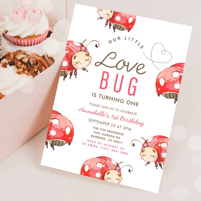 Invitation Little Love Bug Ladybug 1er Anniversaire Invitatio (Créateur téléchargé)