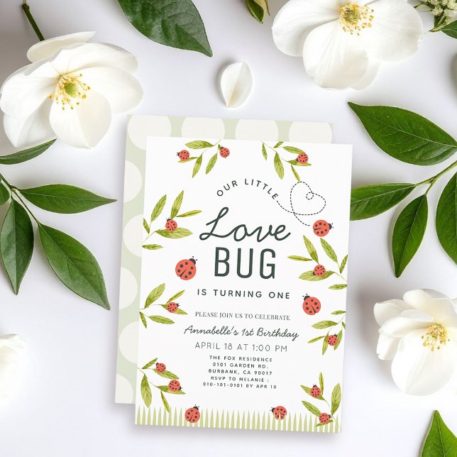 Invitation Little Love Bug Ladybug Girl 1er anniversaire Invi (Créateur téléchargé)