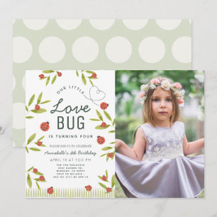 Invitation Little Love Bug Ladybug Girl Photo Anniversaire