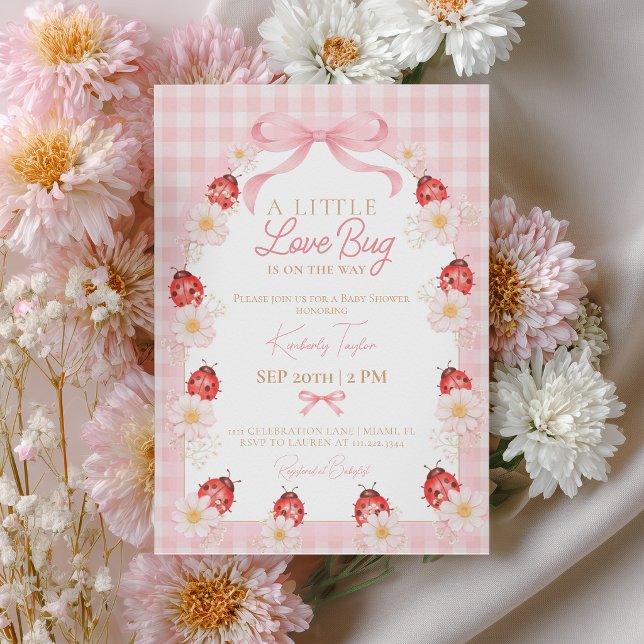 Invitation Little Love Bug Pink Gingham Girl Baby Shower (Créateur téléchargé)
