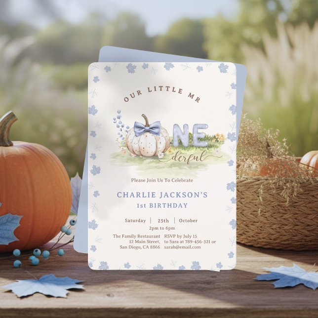 Invitation Little M. Onederful Bow Cravate Citrouille 1er ann (Little Mr Onederful Bow Tie Pumpkin 1st Birthday Invitation)