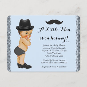 Invitation Little Man Baby shower de moustache noir et bleu