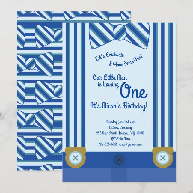 Invitation Little Man Boy 1er Anniversaire Mignonnes Invitati (Devant / Derrière)