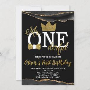 Invitation Little Man, Mr One-derful Birthday, Black & Gold