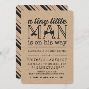 Invitation Little Man Mustache Bow Cravate Kraft Boy Baby sho