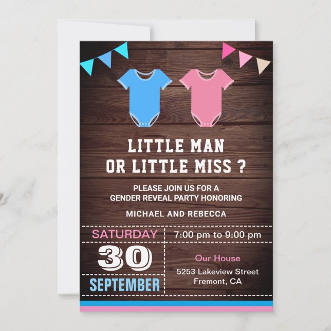 Invitation Little Man ou Little Miss Genre Revevela Party (Devant)