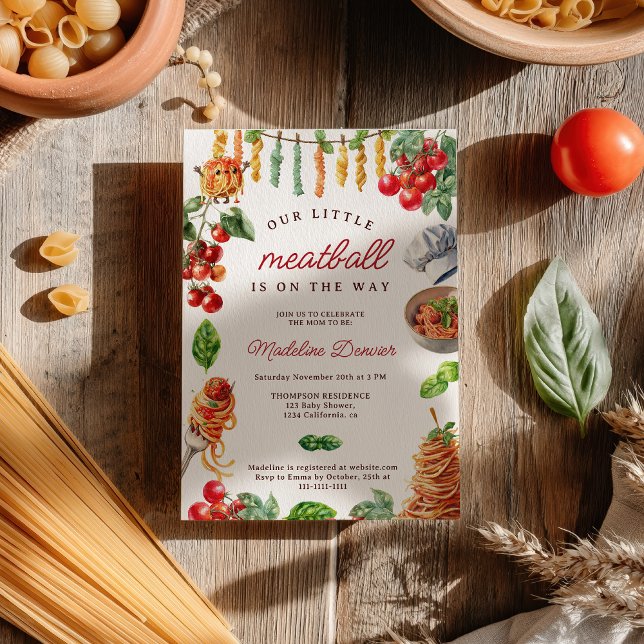 Invitation Little Meatball Italian Pasta Baby Shower (Little Meatball Italian Pasta Baby Shower Invitation)