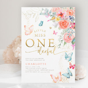 Invitation Little Miss Butterfly Girl 1er anniversaire