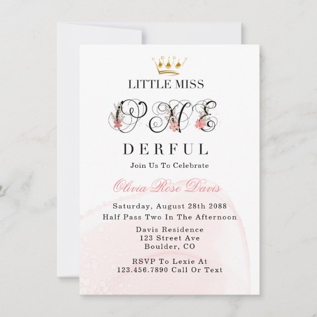 Invitation Little Miss One-derful rose 1er anniversaire Inv (Devant)