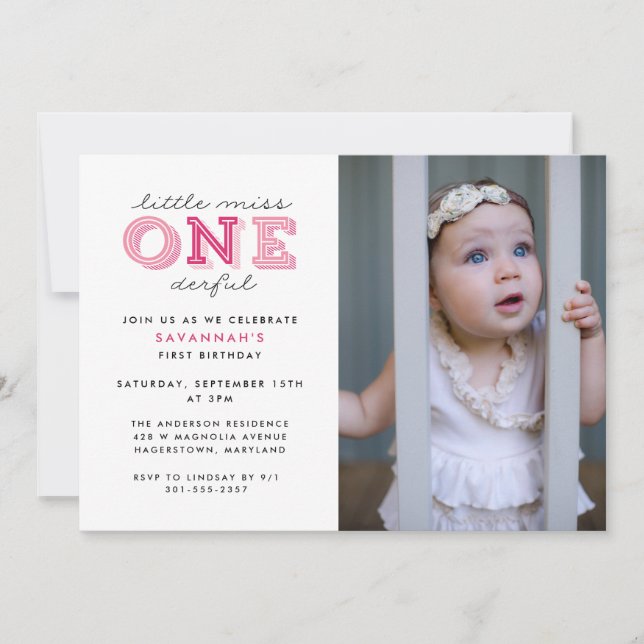 Invitation Little Miss Onederful 1er Anniversaire Photo (Devant)