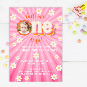 Invitation Little Miss ONEderful 1st Birthday Photo Invitatio