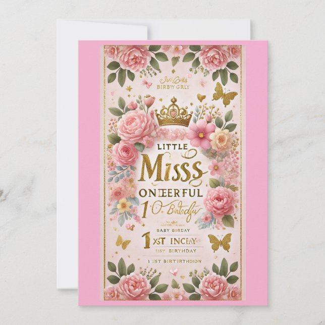 Invitation "Little Miss ONEderful Birthday Soirée" 🎀 ✨ (Devant)