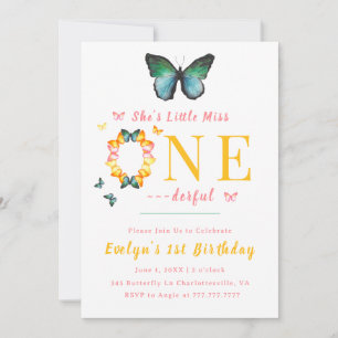 Invitation Little Miss Onederful Boho Butterfly 1er anniversa
