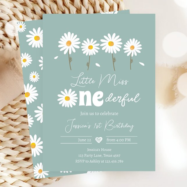 Invitation Little Miss Onederful Daisy Dusty Blue Anniversair (Créateur téléchargé)