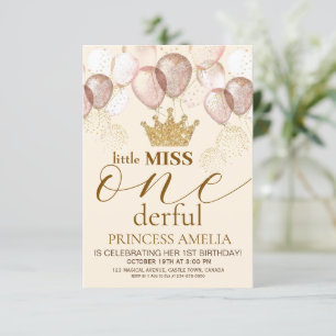 Invitation Little Miss ONEderful Gold Crown 1er anniversaire