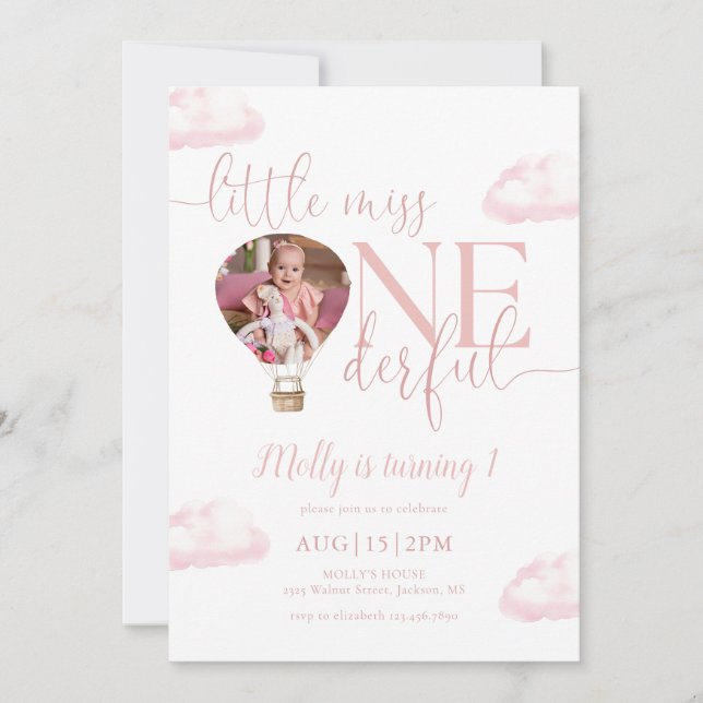Invitation Little Miss Onederful Photo Balloon 1er anniversai (Devant)