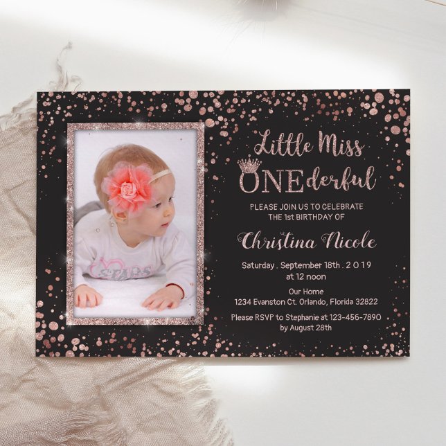 Invitation "Little Miss Onederful" Photo Chic Premier Anniver (Créateur téléchargé)