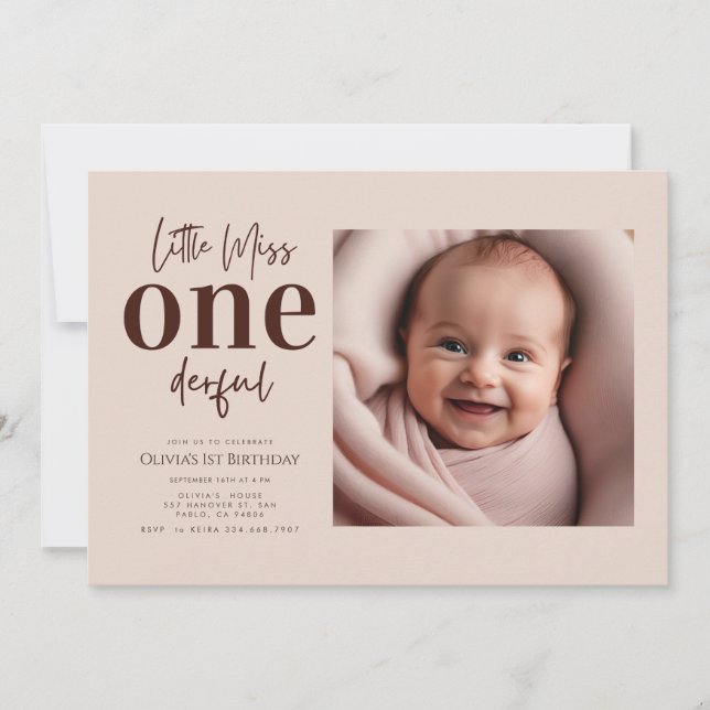 Invitation Little Miss ONEderful script photo (Devant)