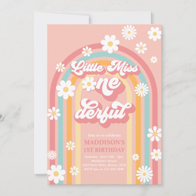 Invitation Little Miss Onederful Super Arc-en-ciel 1er annive (Devant)