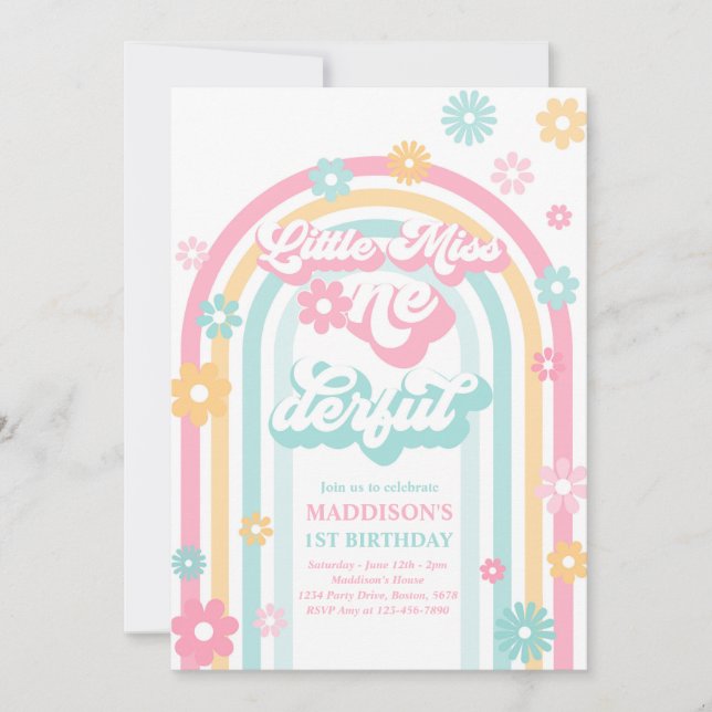 Invitation Little Miss Onederful Super Arc-en-ciel 1er annive (Devant)