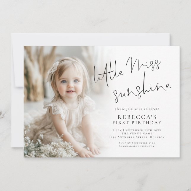 Invitation Little Miss Sunshine Photo Overlay 1er anniversair (Devant)
