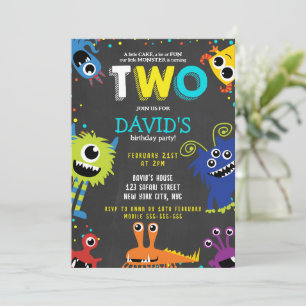 Invitation Little Monster Anniversaire Party Chalk 2e Anniver