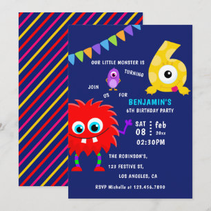Invitation Little Monster Boy 6e fête d'anniversaire