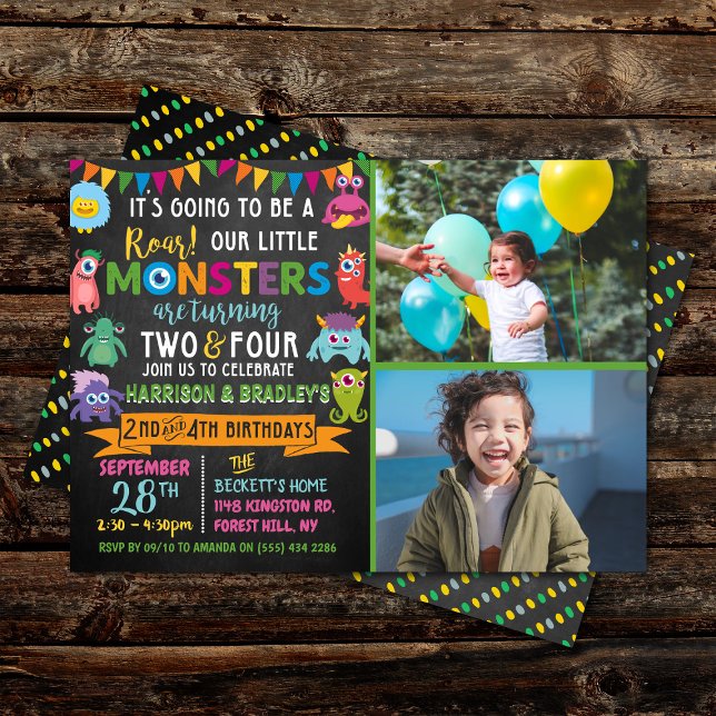 Invitation Little Monster Chalkboard 2e et 4e anniversaire co (Créateur téléchargé)